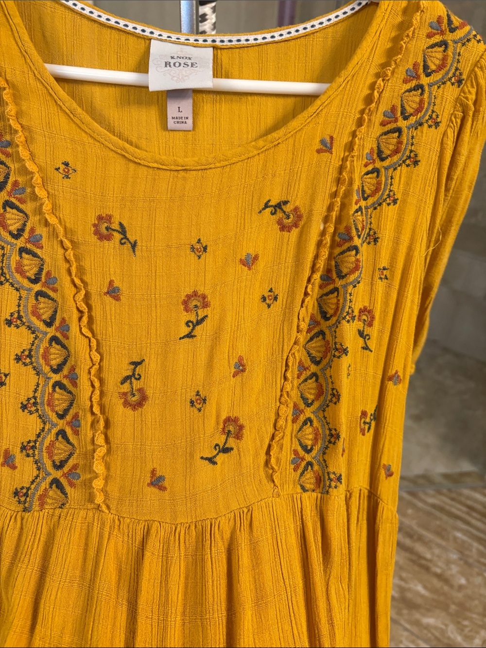 Knox Rose Mustard Yellow Embroidered Boho Top - Picture 2 of 4